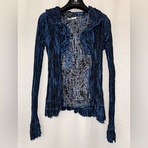 Alberto Makali Blue and Black Two Piece Textured Blouse
